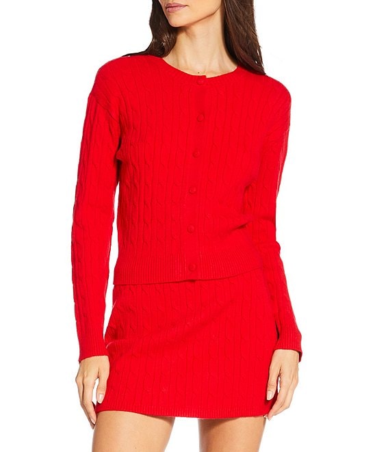 Gianni Bini Cropped Cable Coordinating Long Sleeve Cardigan