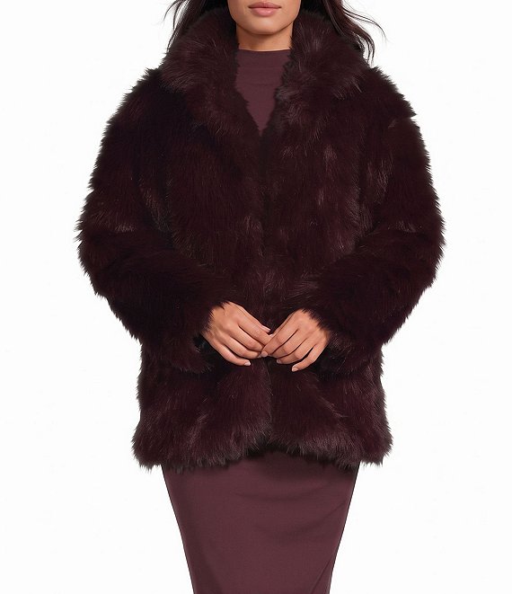 Gianni Bini Delta Notch Collared Long Sleeve Fur Jacket
