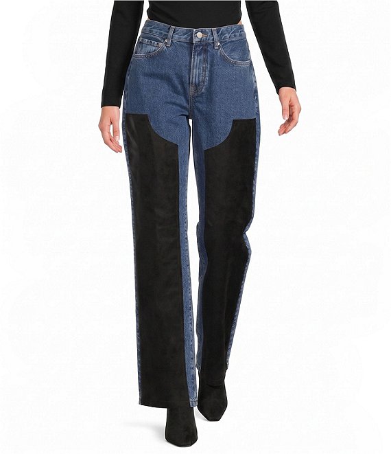 Gianni Bini Edie Suede Patch Straight Leg Denim Jeans