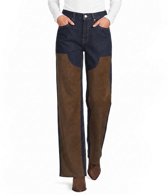 Gianni Bini Edie Suede Patch Straight Leg Indigo Denim Jeans