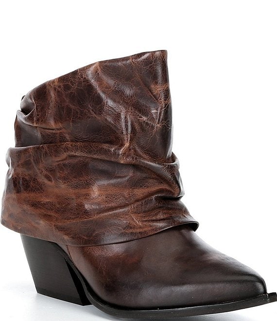 Gianni Bini Eller Distressed Leather Cuffed Block Heel Booties