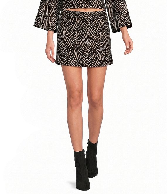 Gianni Bini Eva Zebra Printed Jacquard Fawn Coordinating A-Line Mini Skirt