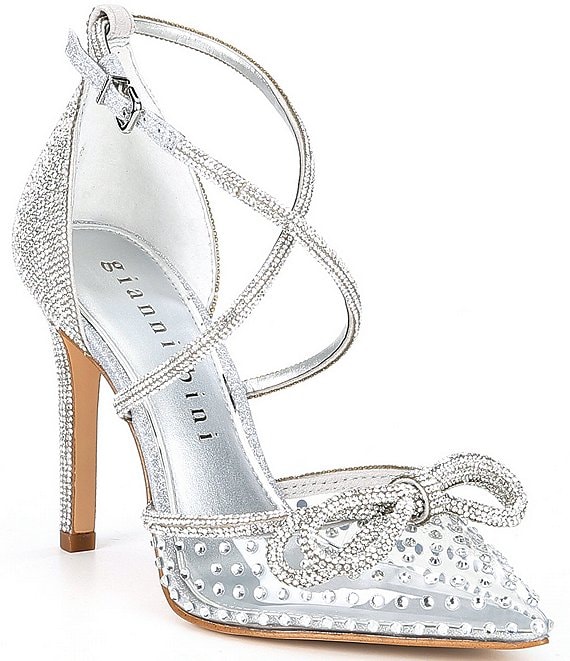 Color:Clear - Image 1 - EzlynnTwo Clear Rhinestone Embellished Bow Pointed Toe Pumps