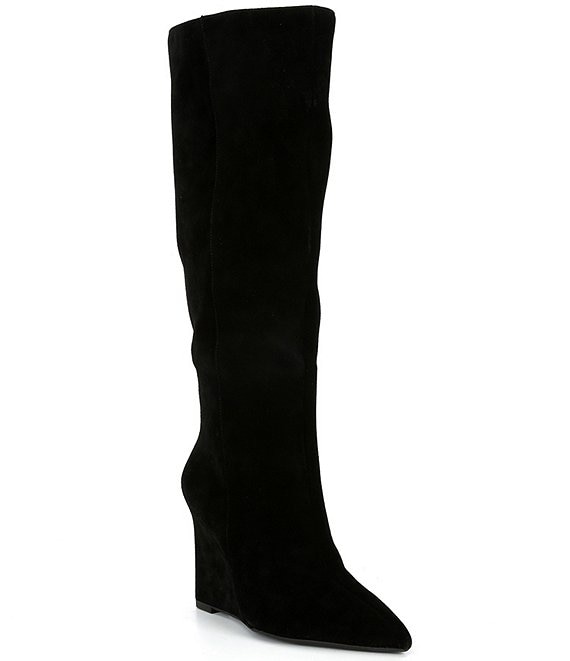 Gianni Bini Gabor Wide Calf Suede Pointed Toe Wedge Boots | Dillard's