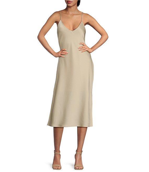 Gianni Bini Harper Satin V Neck Sleeveless Slip Midi Dress Dillard s