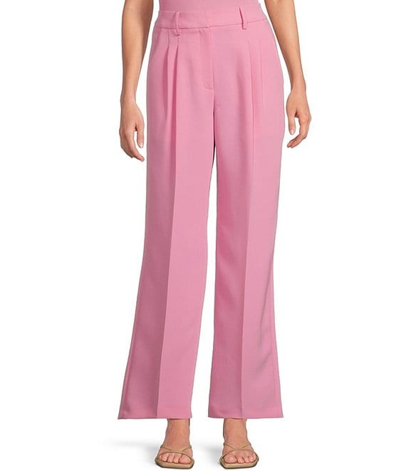 Gianni Bini Hartley Crepe Pleated Straight Wide Leg Coordinating Pants, Pink - Image 1