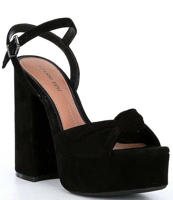 Color:Black - Image 1 - Hartliye Suede Knot Ankle Strap Platform Dress Sandals