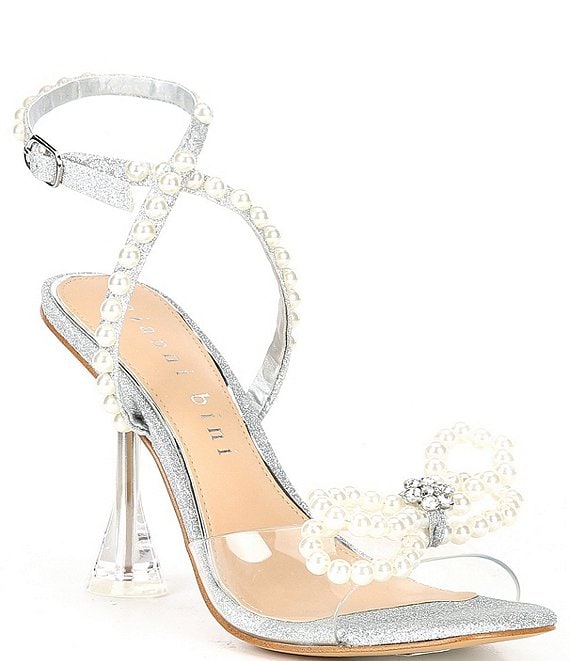 Gianni Bini HaydnTwo Glitter Pearl Bow Studded Ankle Strap Lucite Heel ...