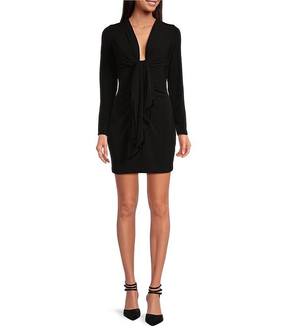 Gianni Bini Heather Matte Jersey Plunge Long Sleeve Dress | Dillard's