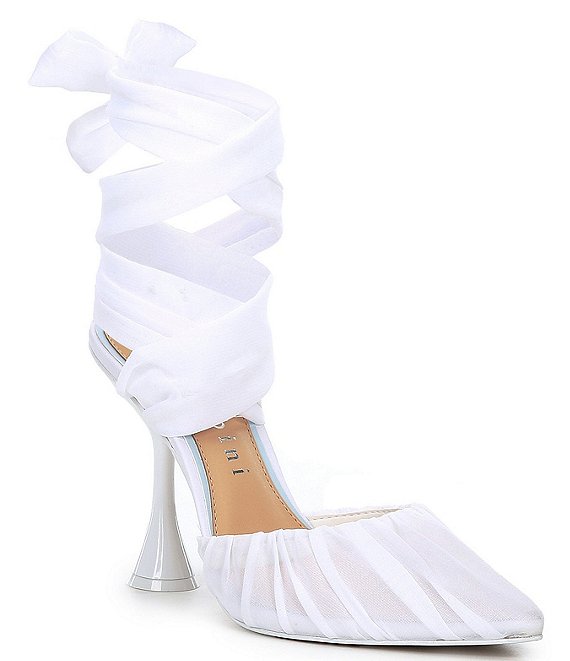 Color:White - Image 1 - Henzlee Chiffon Wrap-Up Dress Pumps