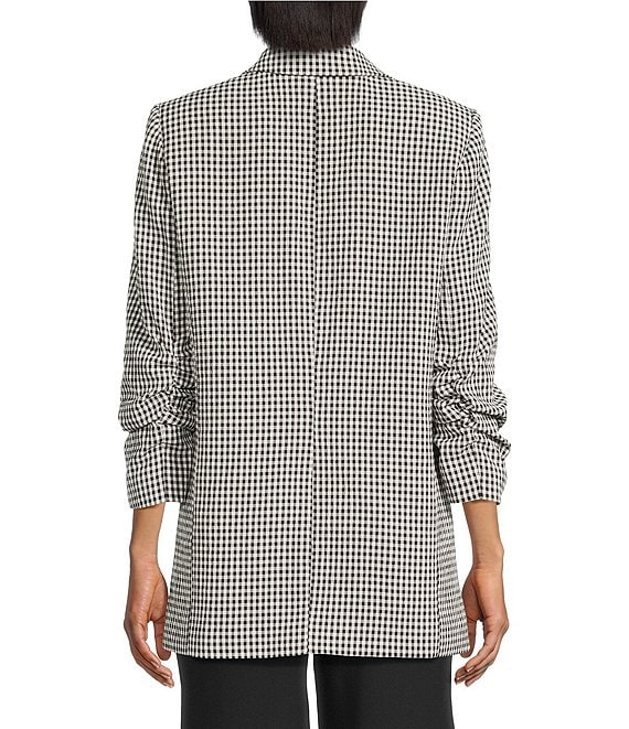 Gianni Bini Jemma Gingham Print Shawl Collar Ruched 3/4 Sleeve