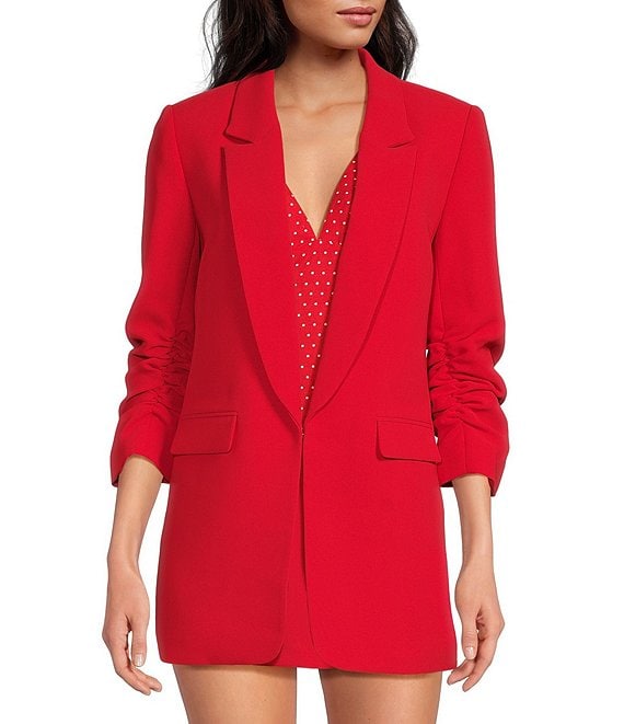 Gianni Bini Jemma Ruched 3/4 Sleeve Shawl Collar Twill Boyfriend Blazer