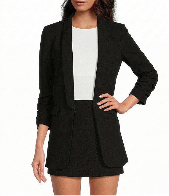 Gianni Bini Jemma Ruched 3/4 Sleeve Shawl Collar Crepe Boyfriend Blazer