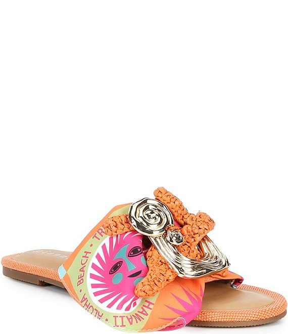 Gianni Bini Jerome Mismatched Raffia and Swirl Ornament Slide