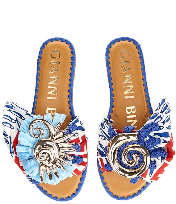 Gianni Bini Jillian Printed Mismatched Shell Ornament Slide Sandals