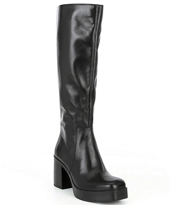 Gianni Bini Kaleb Wide Calf Leather Platform Square Toe Mid-Calf Boots ...