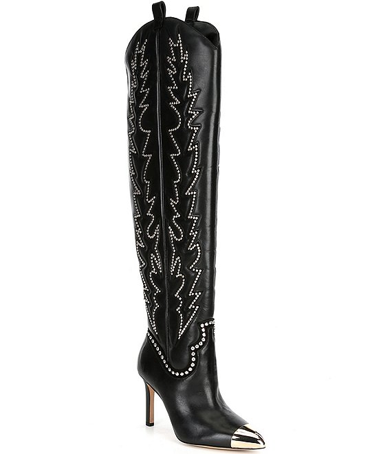 Gianni Bini Katerina Wide Calf Leather Studded Over-the-Knee Western ...