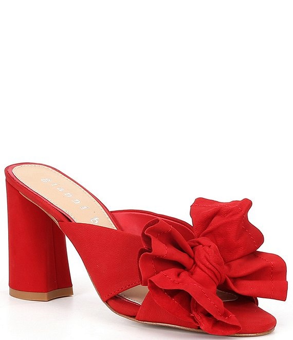 Color:Santorini Red - Image 1 - Keily Suede Bow Block Heel Sandals