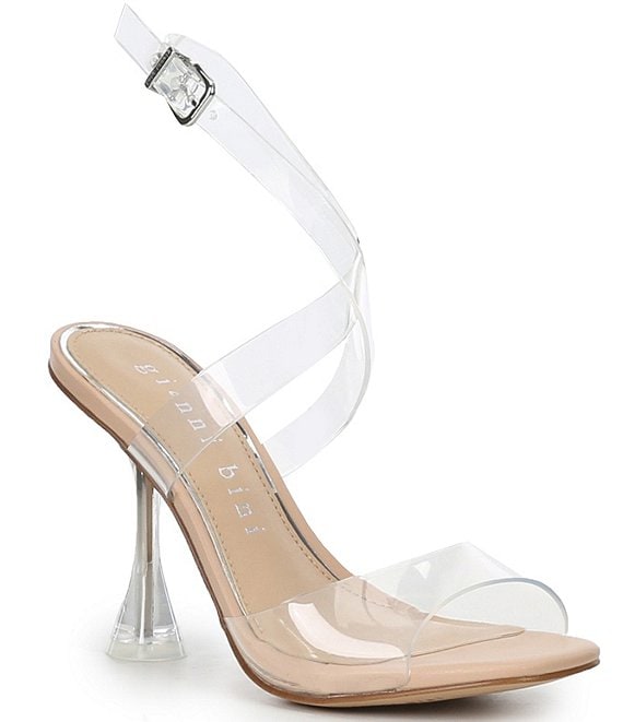 Color:Clear - Image 1 - Kirrah Clear Vinyl Strappy Flared Heel Sandals