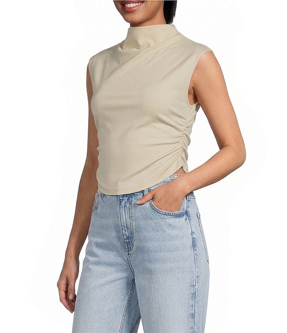 Gianni Bini Knit Mock Neck Cap Sleeve Crop Top