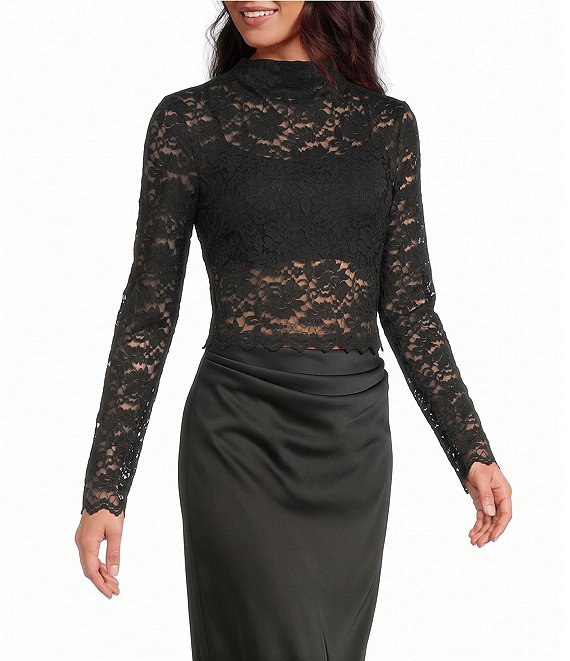 Gianni Bini Lace Mock Neck Long Sleeve Coordinating Top