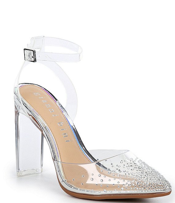 Color:Clear - Image 1 - Lorynne Jewel Embellished Clear Vinyl Block Heel Two Piece Pumps
