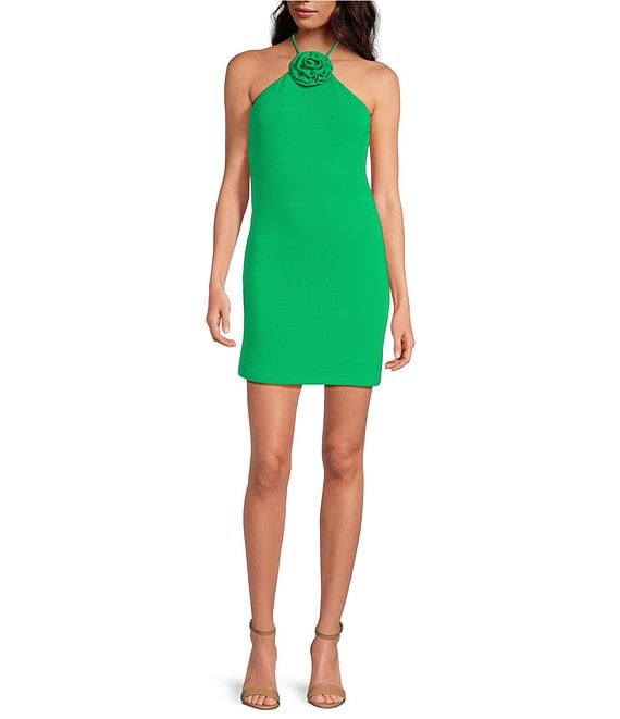 Gianni Bini Lyla Halter Neck Matte Jersey Rosette Mini Dress | Dillard's