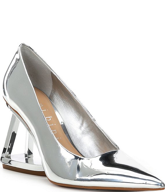 Gianni Bini Pamalaa Mirror Metallic Architectural Wedge Pumps