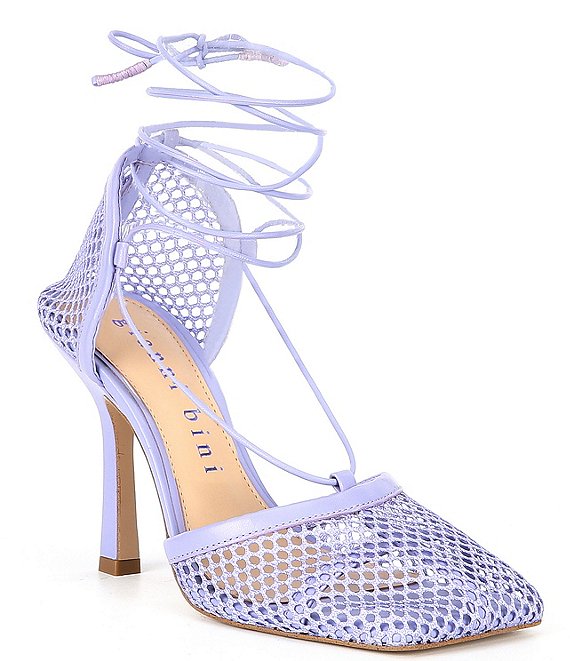 Color:Siene Lilac - Image 1 - Reagan Mesh And Leather Ankle Wrap Square Toe Pumps
