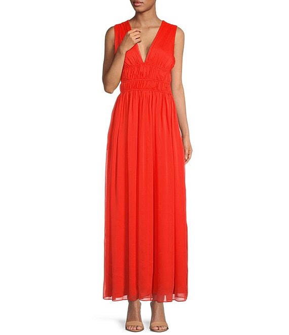 Gianni Bini Rhea Chiffon Sleeveless V-Neck A-Line Maxi Dress | Dillard's