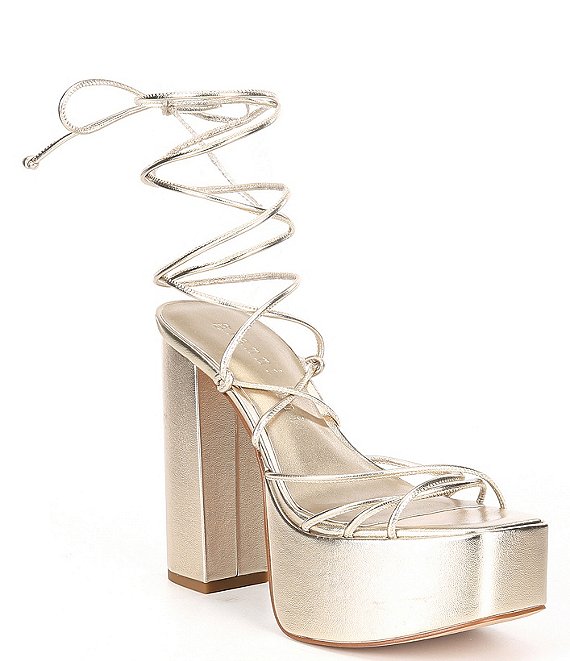 Color:Sand Gold - Image 1 - Rixey Leather Platform Ankle Wrap Strappy Sandals