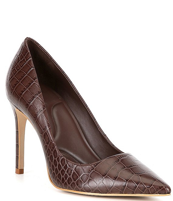 Gianni Bini Sampras Crocodile Embossed Leather Pointed Toe Pumps, Womens, 11M, Wardly Brown - Dillard's Exclusive