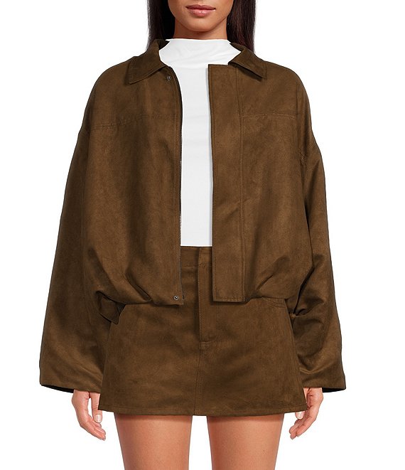 Gianni Bini Suede Collared Long Sleeve Coordinating Bomber Jacket