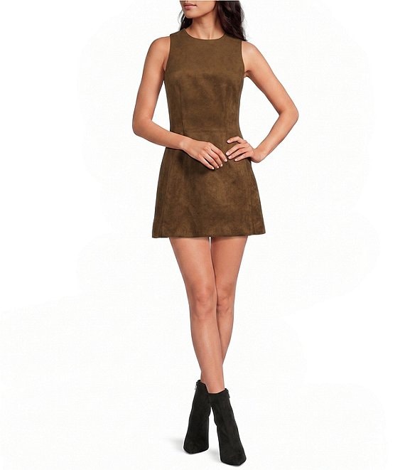 Gianni Bini Suede Round Neck Sleeveless Structured A-Line Mini Dress