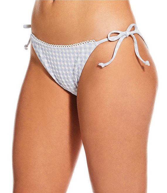 Gianni Bini Textured Gingham Loop Trim Tie Side Swim Bottoms