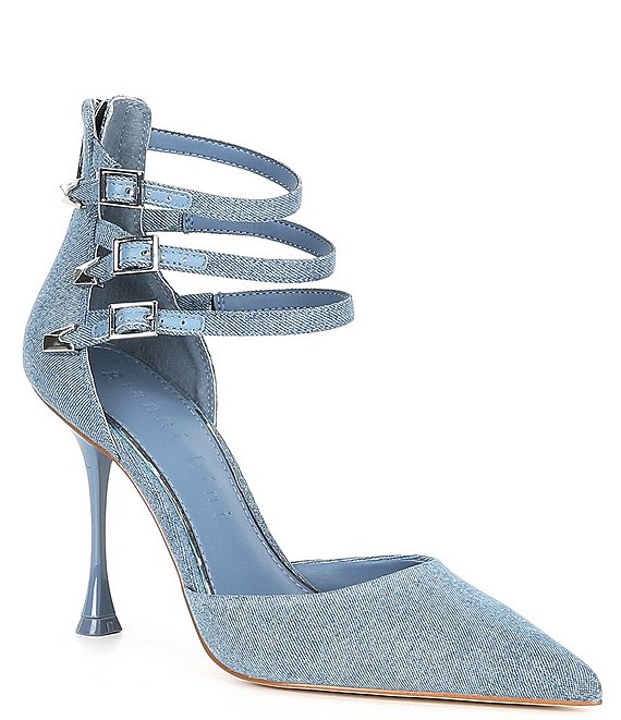 Womens Blue Denim Ankle Strap Heels Stiletto Prom Heel Sandals Prom Shoes -  Milanoo.com