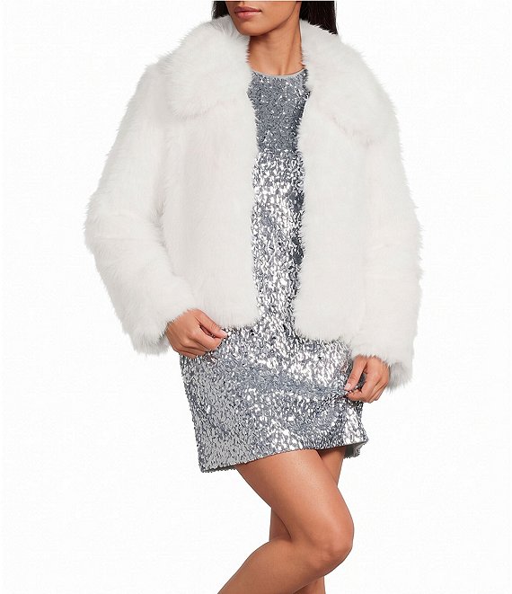 Gianni Bini Winnie Collared Long Sleeve Faux Fur Jacket