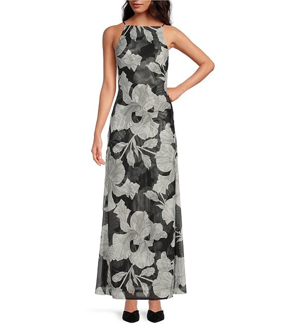 Gianni Bini x Caelynn Bell Marie Floral Mesh Sleeveless A-line Maxi ...