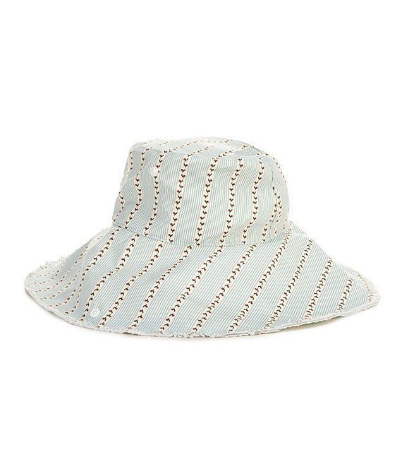 Gianni Bini x Cyd Morris The Leo Stripe Print Front Snap Brim Floppy Linen Hat