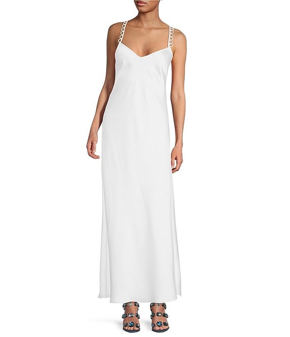 Gianni Bini x DANNIJO Bessette Sweetheart Neck Sleeveless Satin Maxi ...