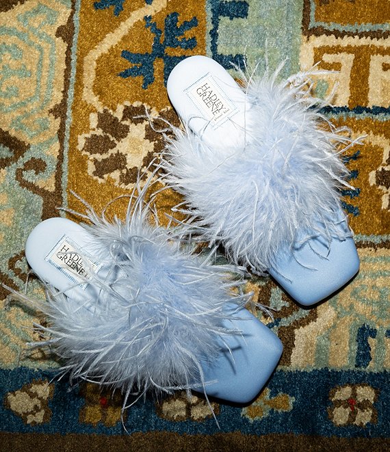 Gianni Bini x Hadley Greene Florence Satin Feather Square Toe Mules