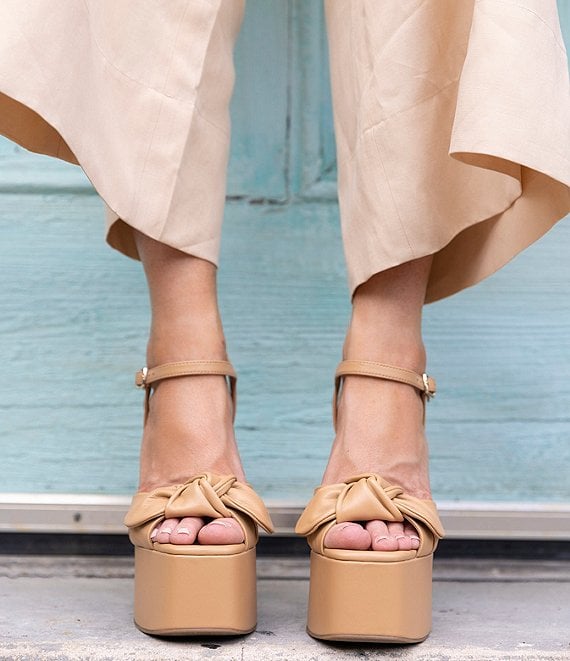 Color:DK SIERRA TAN - Image 1 - X Jess Southern Carrie Knotted Bow Platform Sandals