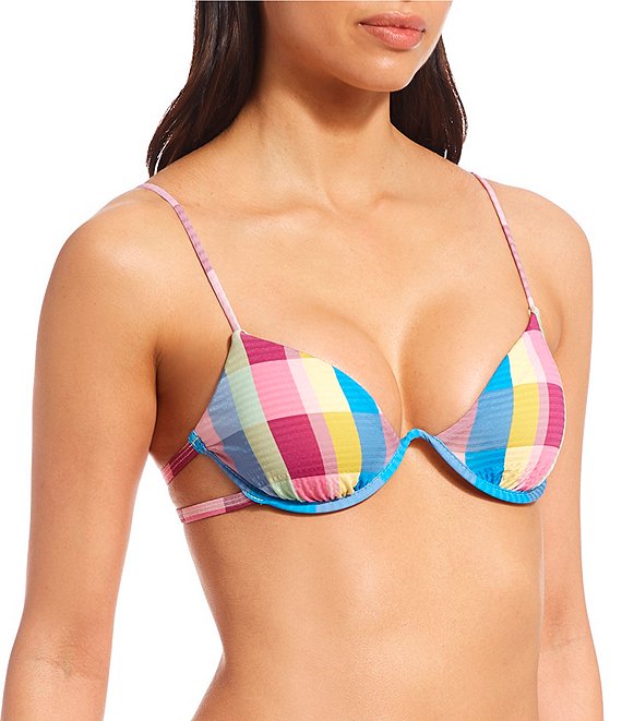 Color:Multi - Image 1 - x Jess Southern Garden Plaid Strappy Underwire Bralette Swim Top