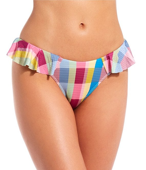 Color:Multi - Image 1 - x Jess Southern Garden Plaid Textured Ruffled Hipster Swim Bottom