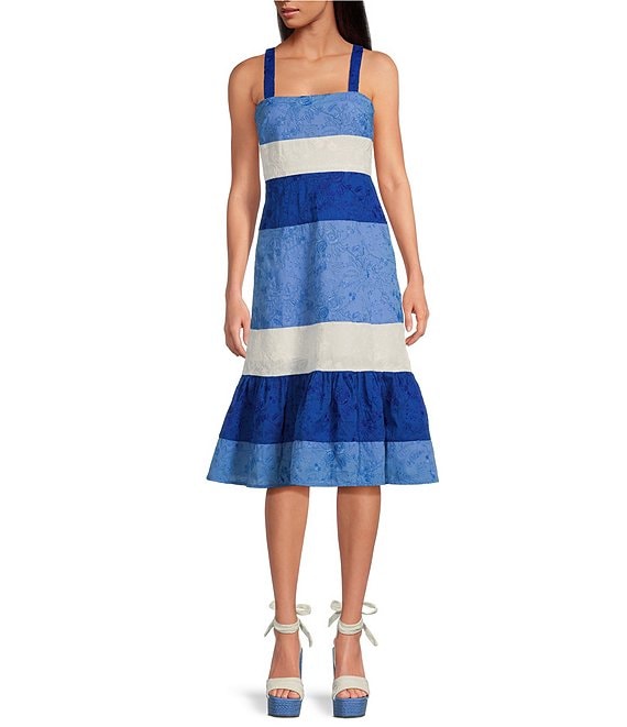 Gianni Bini x Shea Leigh Mills Capri Color Block Eyelet Midi Dress, Blue Multi - Image 1
