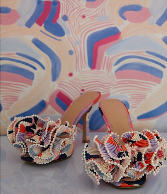 Color:Multi - Image 1 - x Venita Aspen Harlow Printed Pleated Pearl Bow Dress Sandals