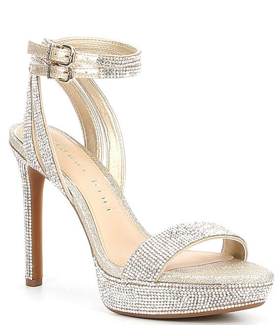 Gianni Bini Zinnaa Jewel Embellished Ankle Strap Glitter Platform ...