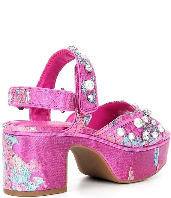 Gianni Bini Zoeyy Three Pearl Ornamented Quilted Brocade Platform