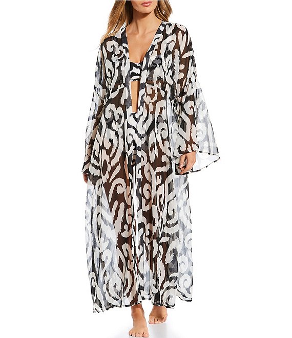 Gibson Latimer Batik Print Open Front Kimono Swim Cover Up Dillard s