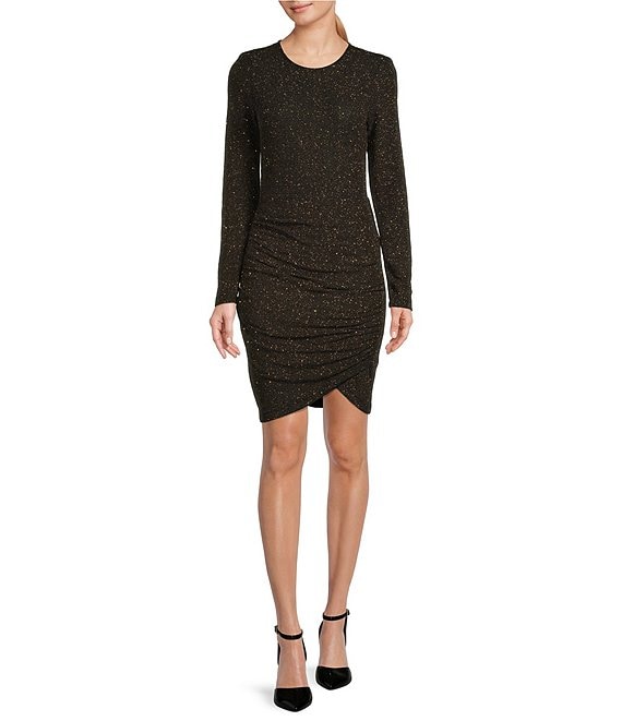 Gibson & Latimer Long Sleeve Jewel Neck Shirred Side Glitter Knit Dress ...